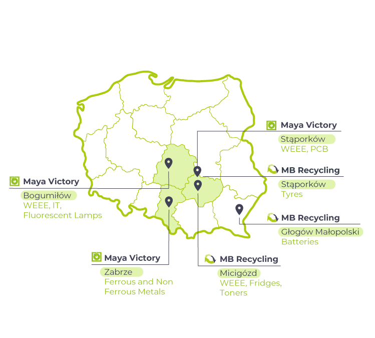 Mapa polski zakłady przetwarzania mb recycling i maya victory